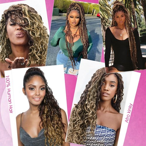 Afro Kinkys Bulk Human Hair For Braiding 18 inch Highlight 4/27 Afro Kinky Curly 100% Real Human Hair Bulk for Dreadlocks Mini Twist Crochet Braids Hair Extensions 50g/pack