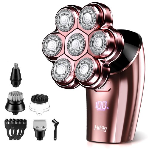 Electric Razors for Women Legs : 5-in-1 Rechargeable Body Shaver, 7D Wet & Dry Bikini Trimmer, IPX7 Waterproof Lady Hair Remover for Face Underarms Pubic, Rose Pink