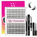 WLFRHD Manga Lash Clusters Kit DIY 144Pcs Fairy Eyelash Clusters Natural Lashes Kit with Anime Lash Clusters Bond and Seal, Remover and Tweezers for Invisible Band Eyelash Extensions Kit(D-Mix8-16mm)