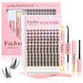 Wispy Spiky Soft Lash Clusters Kit, C Curl 8-18mm, Thin Fiber with 0.05mm Invisible Band, DIY Salon Eyelash Extension Kit with Bond Seal Remover Tweezers, Lightweight, FayJoo FLICKER 11 Kit