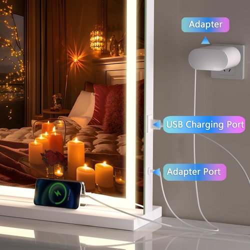 Hasipu Vanity Mirror with Lights, 23" x 18" LED Makeup Mirror, Lighted Makeup Mirror with Dimmable 3 Modes, Touch Screen Control Vanity Mirror Square White