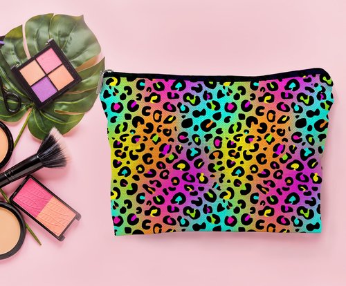 Lacosu Colorful Neon Leopard Print Rainbow Makeup Bag Cosmetic Bag Zipper Pouch Toiletry Bags,Leopard Print Gifts for Women Teen Girls