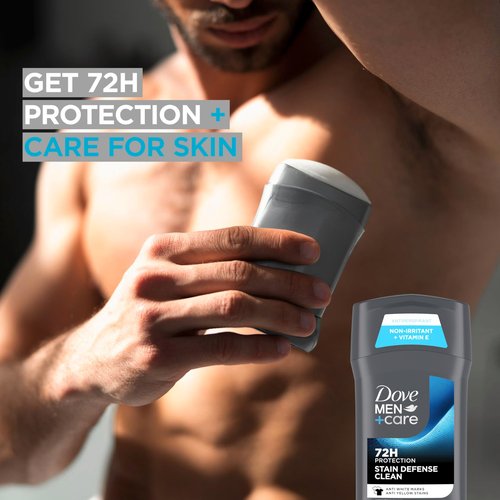 Dove Men+Care Deodorant Stick 4 Count Stain Defense Clean for Men, Anti-white Marks & Anti-yellow Stains with 72-hour Sweat and Odor Protection 2.7 oz