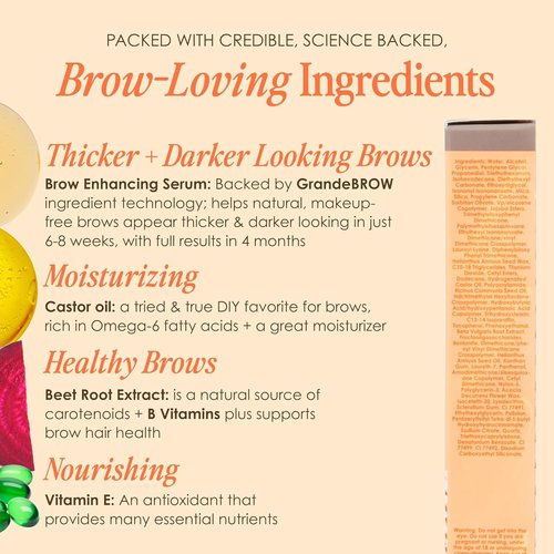 Grande Cosmetics GrandeBROW Tinted Brow Gel & Enhancing Serum - Thicker, Darker Eyebrows, Long Wear, with Castor Oil & Mini Fibers
