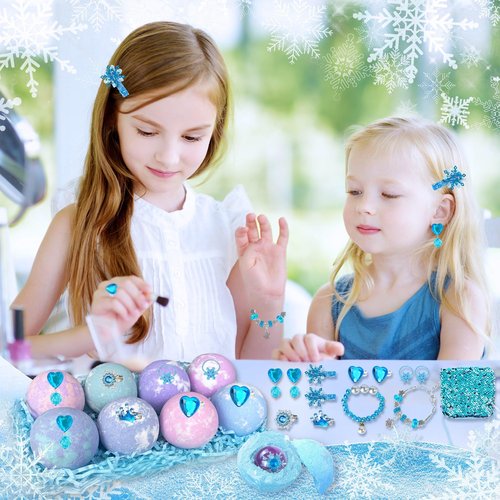 Bath Bombs for Kids with Surprise Inside, 8 Pack Bath Bombs with Frozen Toys, Princess Jewelry & Cross-Body Bag, Natural Fizzy Bubble Bath Balls with Jewelry Set, Christmas Birthday Gift for Girls