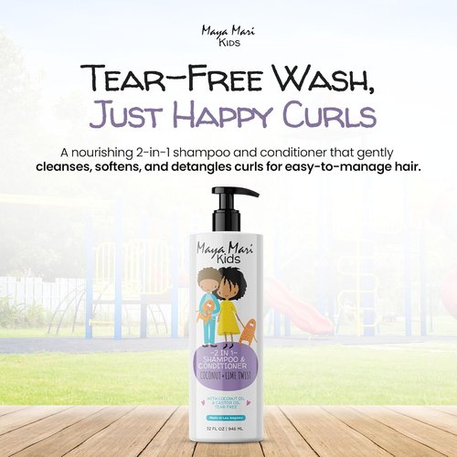 MAYA MARI Kids Shampoo & Conditioner - Tear-Free Formula for Curly Hair | Coconut & Lime Twist, 32 Fl Oz