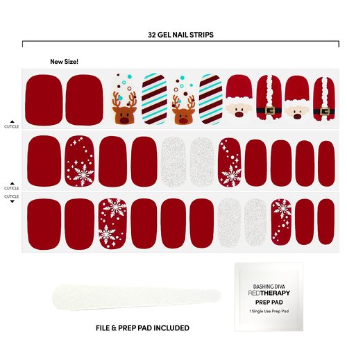 Dashing Diva Gloss Nail Strips - Santa's Helper | UV Free, Chip Resistant, Long Lasting Stickers | Contains 32 Nail Wraps, 1 Prep Pad, 1 File