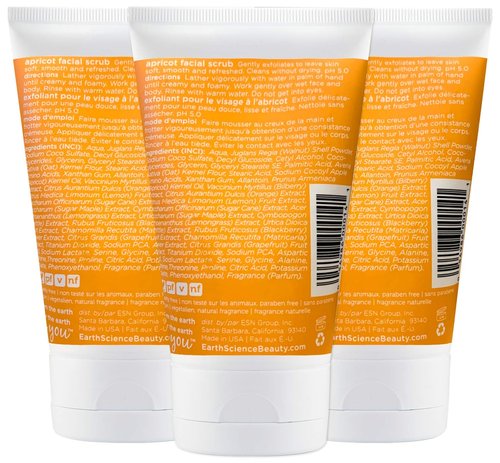 Earth Science Apricot Facial Scrub - Gentle Exfoliating Formula for All Skin Types | 3 Pack, 4 oz.