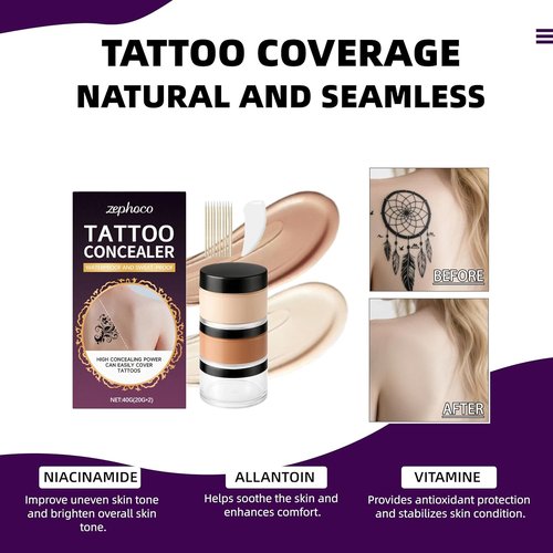 Regine Switzerland Full Coverage Tattoo Cover Up Cream - Waterproof & Sweatproof Concealer for Scars, Birthmarks & Dark Spots - Dual Shades (Ivory & Medium Deep)
