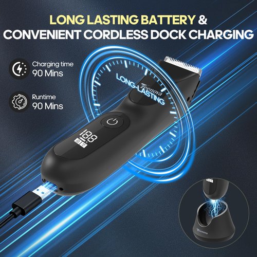TEENOVA Electric Body Hair Trimmer Shaver - 3 in 1 Pubic Trimmer for Men - Bikini Trimmer for Women - No Nick Groin Ball Razor with Ceramic Blade Head, Wireless Dock Charging