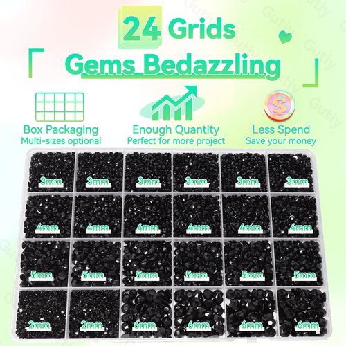 21000Pcs Black Rhinestones for Bedazzling Kit, Mix Sizes Jelly Bedazzling Resin Gems, Black Gems Bedazzling for Crafting, Flatback Resin Rhinestones for Craft DIY Face Makeup