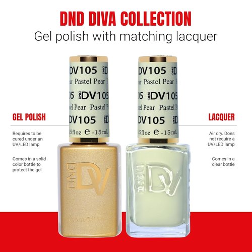 DND Gel Polish Coquette Collection - UV/LED Gel & Air Dry Nail Lacquer Duo | 105 Pastel Pear, 0.5 Fl Oz