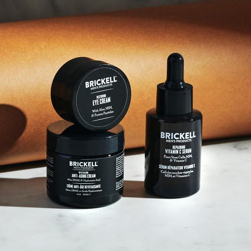 Brickell Men's Advanced Anti-Aging Skin Care Set - Night Cream, Vitamin C Serum & Eye Cream