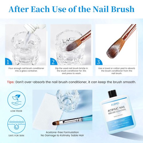 AIJIMEI 120ml Nail Brush Cleaner Quickly Clean Gel Nail Brushes, Paint Art Brushes Tools, Cleaner and Restorer for Acrylic Nail Art for Beginner DIY Use 3pcs 40ml