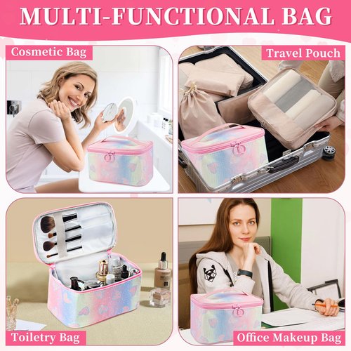 DALINEEYI Makeup Bag, Travel Makeup Case Organizer With Handle and Divider, Make Up Box for Women, Cute Cosmetic Bag for Girls Sister Gifts