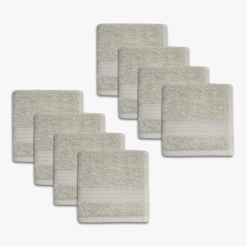 1888 Mills 8 Pack Premium Washcloth Set, True Classics Premium Cotton Blend, Super Soft and Highly Absorbent Washcloths for Bathroom, Hotels, Spa and Gym, Taupe