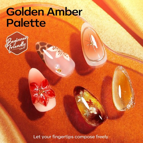 modelones 32 PCS Fall Gel Nail Polish Kit, 28 Colors Cat Eye Glitter Brown Red Orange Gel Polish with Base Coat, Glitter & Glossy & Matte Top Coat Soak Off LED Nail Art Kit Salon at Home