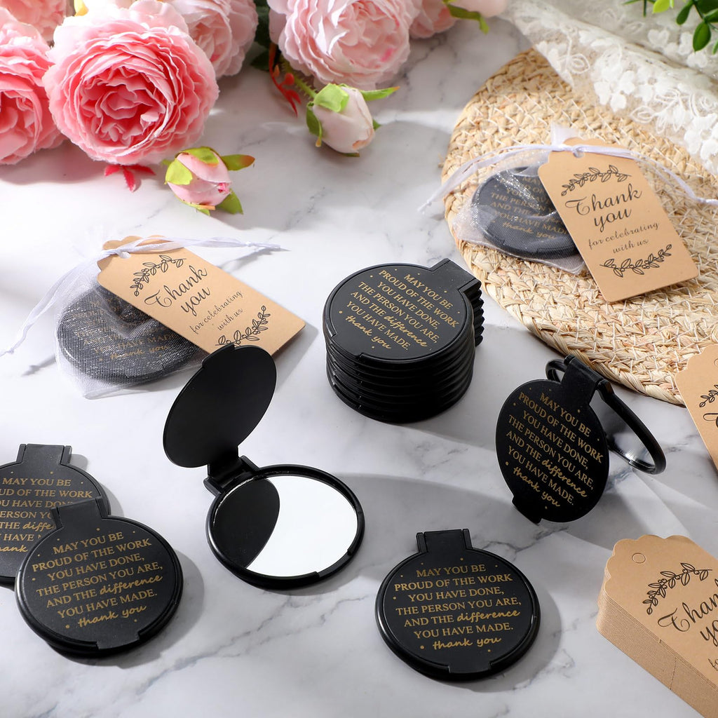 Wenqik 150 Pcs Employee Appreciation Gifts for Women Compact Mirror Bulk Thank You Gift for Staff Inspirational Compact Pocket Mirrors with Cards Organza Bags for Teacher Coworker