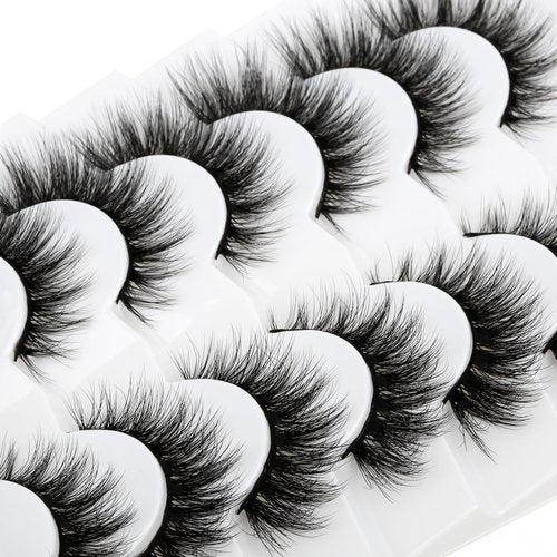 SHUYING False Eyelashes 16mm Faux Mink Lashes with Superfine Band Fluffy Cat Eye Strip Lashes Natural Look Soft Wispy Luxury Volume Fake Eyelash 7 Pairs Pack