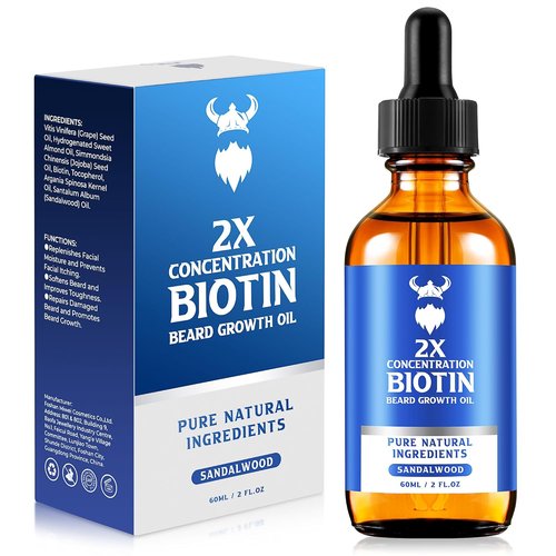 Skiennix Beard Growth Oil - 2X Biotin Concentration for Men (2 oz) - Natural Argan & Jojoba Oil, Sandalwood Scent