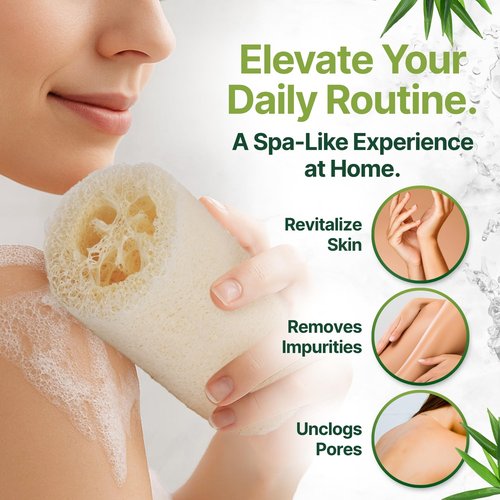 Verde Living 100% Natural Loofah Sponge for Body - 3 Loofa Pack 6 Inch Exfoliating Sponge with Drawstring - Large Organic Shower Loofah for Men and Women