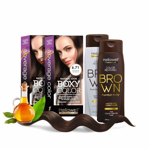 Skiennix Professional Coloring Kit - Permanent Hair Dye for Gray Coverage | 6.71 Dark Blonde Ash Brown + Reviving Shampoo & Conditioner