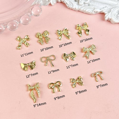 120Pcs Gold Bow Nail Charms, 3D Metal Alloy Bowknot Nail Art Golden Bows Charms for Nails Decor Accessories DIY Craft
