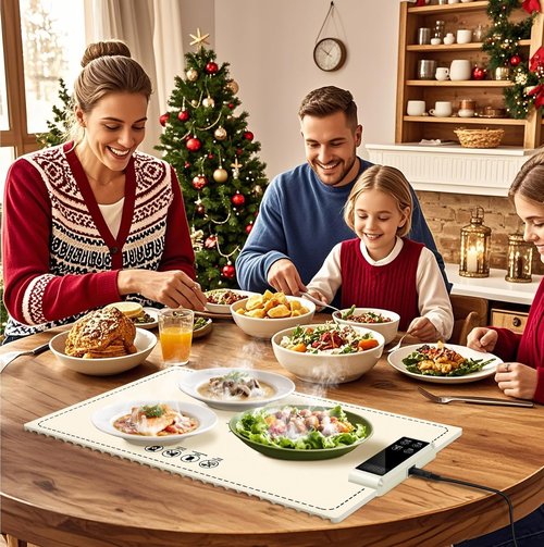 PIGLOG Electric Warming Tray - Fast Heating with 6 Temperature Settings | Full Surface Graphene Food Warmer (White, 24x15)