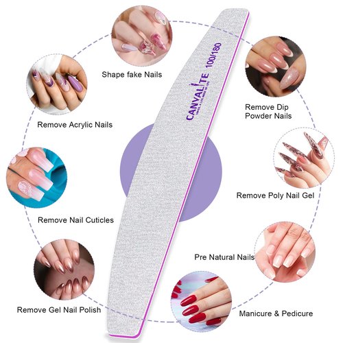 Canvalite 25 PCS Nail File Professional Nail Files Reusable Double Sided Emery Board(100/180 Grit) Nail Styling Tools for Home and Salon Use
