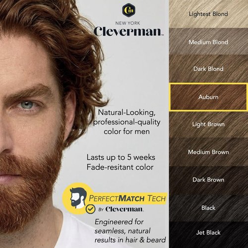 2X Reusable Hair & Beard Dye for Men – Auburn | Up to 10 Uses, 7 Minutes | Natural Gray Coverage, No-Drip Cream with SkinArmour® – Cleverman