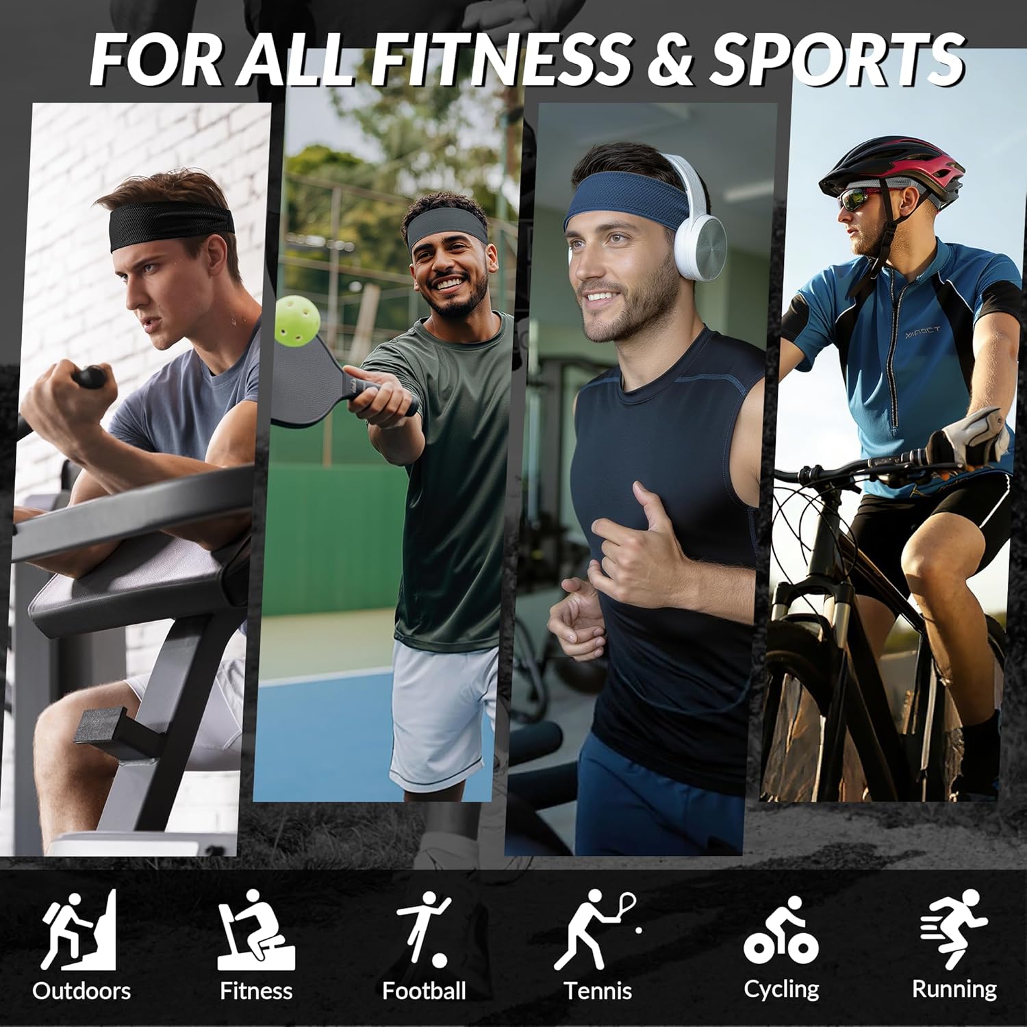 Sukeen Sports Headbands - Moisture-Wicking Non-Slip Sweatbands for Men | Breathable Elastic for Fitness & Yoga