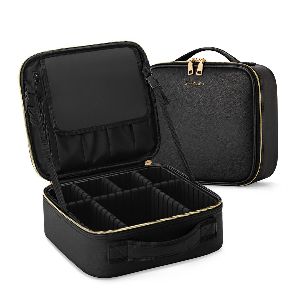 ZhenGuiRu Travel Makeup Bag, Makeup Train Case, Portable Makeup Artist Organizer with Adjustable Dividers, Cosmetic Brush Holder Storeage