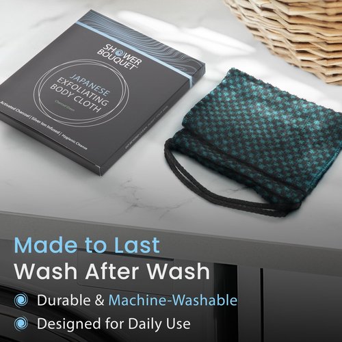 Japanese Exfoliating Washcloth for Back & Body - Charcoal & Silver Ion Exfoliating Towel with Handles - Two-Sided Gentle Exfoliation & Deep Cleansing Soft Body Wash Cloths for Shower - Green