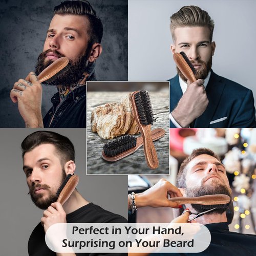 Beard Brush, 100% Real Wild Boar Bristle Walnut Wood Beard & Mustache Comb Brush for Men’s Beard Grooming and Care, Gift for Men to Straighten and Promote Beard Growth