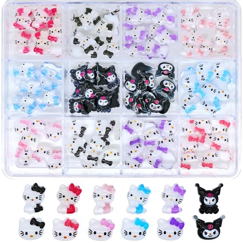 VCEOW 120pcs Kawaii Nail Art Charms Resin Nail Charms Cute 3D Cartoon Y2k Nail DIY Accessories for Girls and Women(Style 1)
