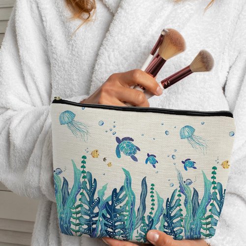 ignytiger Sea Turtle Gifts Makeup Bag, Ocean Turtle Gifts for Women, Turtles Cosmetic Bag Coastal Beach Makeup Bag Pouch