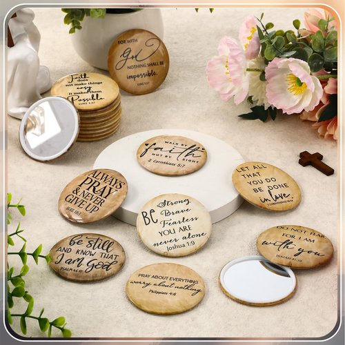 18 Pcs Mini Easter Christian Compact Mirrors for Women Mothers Day Church Gifts Retro Inspirational Bible Verse Pocket Makeup Mirrors Religious Employee Appreciation Gift for Church Party Favors