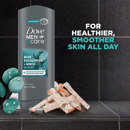 Dove Men+ Care Shower Essentials – Relaxing Body + Face Wash, Blue Eucalpytus + Birch & Revitalizing 2-in-1 Shampoo, Eucalyptus + Birch