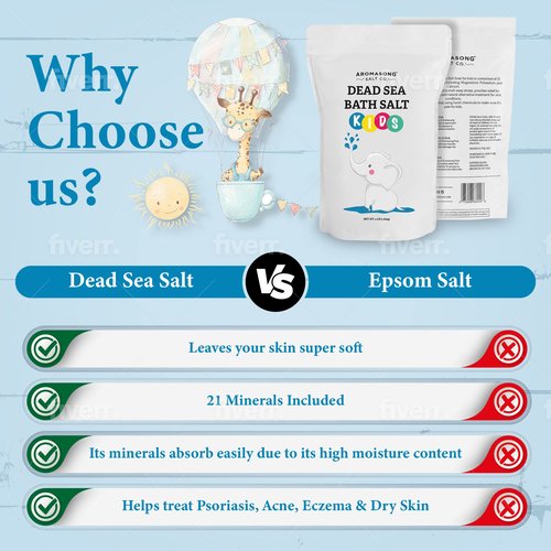 Aromasong Dead Sea Salt Kids Bath Soak with Aloe Vera – Soothing, Calming & Sleep-Ready – 4 Lbs Fine Grain Bulk Resealable Pack – 100% Pure & Natural Mineral-Rich Bath Salt