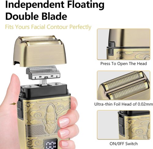 Soonsell Men's Professional Hair Clippers & Trimmer Set - T-Blade, Nose Trimmer, Foil Shaver, LCD Display | Bronze