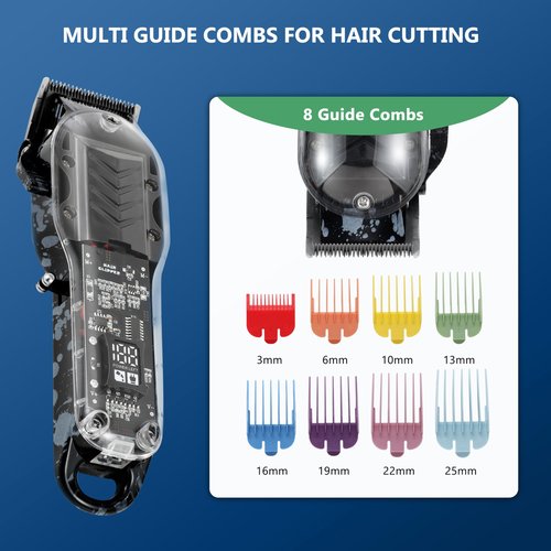 Tuanchuanrp Professional Hair Clippers for Men, Cordless Barber kit for Hair Cutting & Grooming, Hair Clippers Set for Barber Haircut with LED Display 8 Fade Taper Combs(Black)