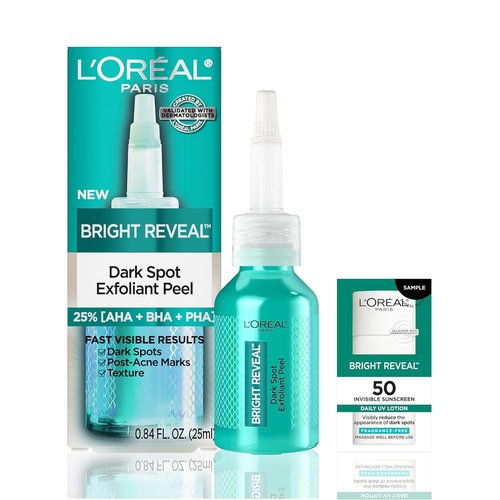 L'Oreal Paris Bright Reveal Exfoliant Peel - 25% AHA BHA PHA Face Exfoliator for Dark Spots & Renewed Skin Texture