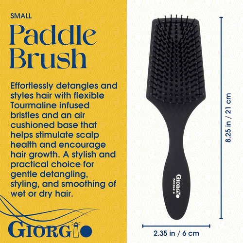 Giorgio Hair Brush Set - Black Paddle Brush with Tourmaline Bristles for All Hair Types | Wet & Dry Use