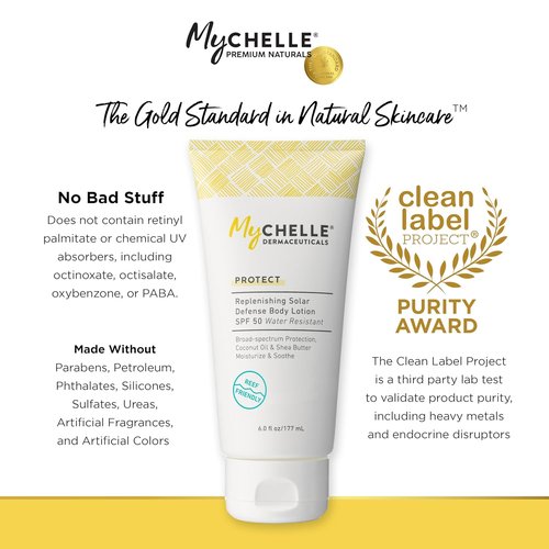 MyCHELLE Dermaceuticals SPF 50 Replenishing Solar Defense Body Lotion - Moisturizing, Reef Safe, 6 Fl Oz