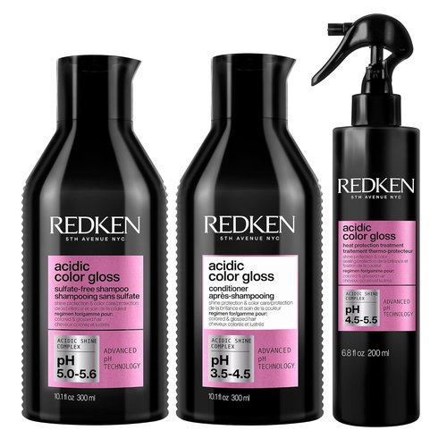 Redken Acidic Color Gloss Set - Shampoo, Conditioner & Heat Protection Spray for Color-Treated Hair