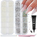 VOTACOS Nail Art Pearls Rhinestones with Glue Gel White Flatback Pearls Luxurious Nail Charms Supplies Accessories Colorful Nails Rhinestones Gems Jewelry for Women Nails Design
