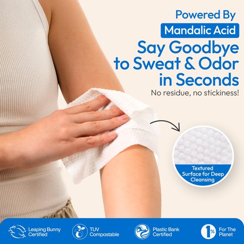 FOMIN Acidified Travel Deodorant Wipes For Women & Men - 30 Count - Fragrance Free - pH Balanced, Mini Deodorant Travel Size Wipe - Plastic-Free, Individually Wrapped Underarm Body Wipes