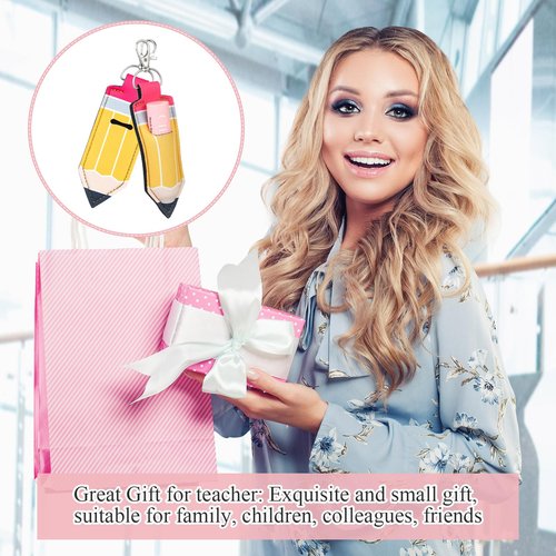 Abbylike 20 Pcs Lipstick Holder Keychain Lip Balm Holder Lipstick Keychain Bulk Pouch Portable Lip Balm Bag with Hook Back to School for Women Teacher Gift (Pencil)