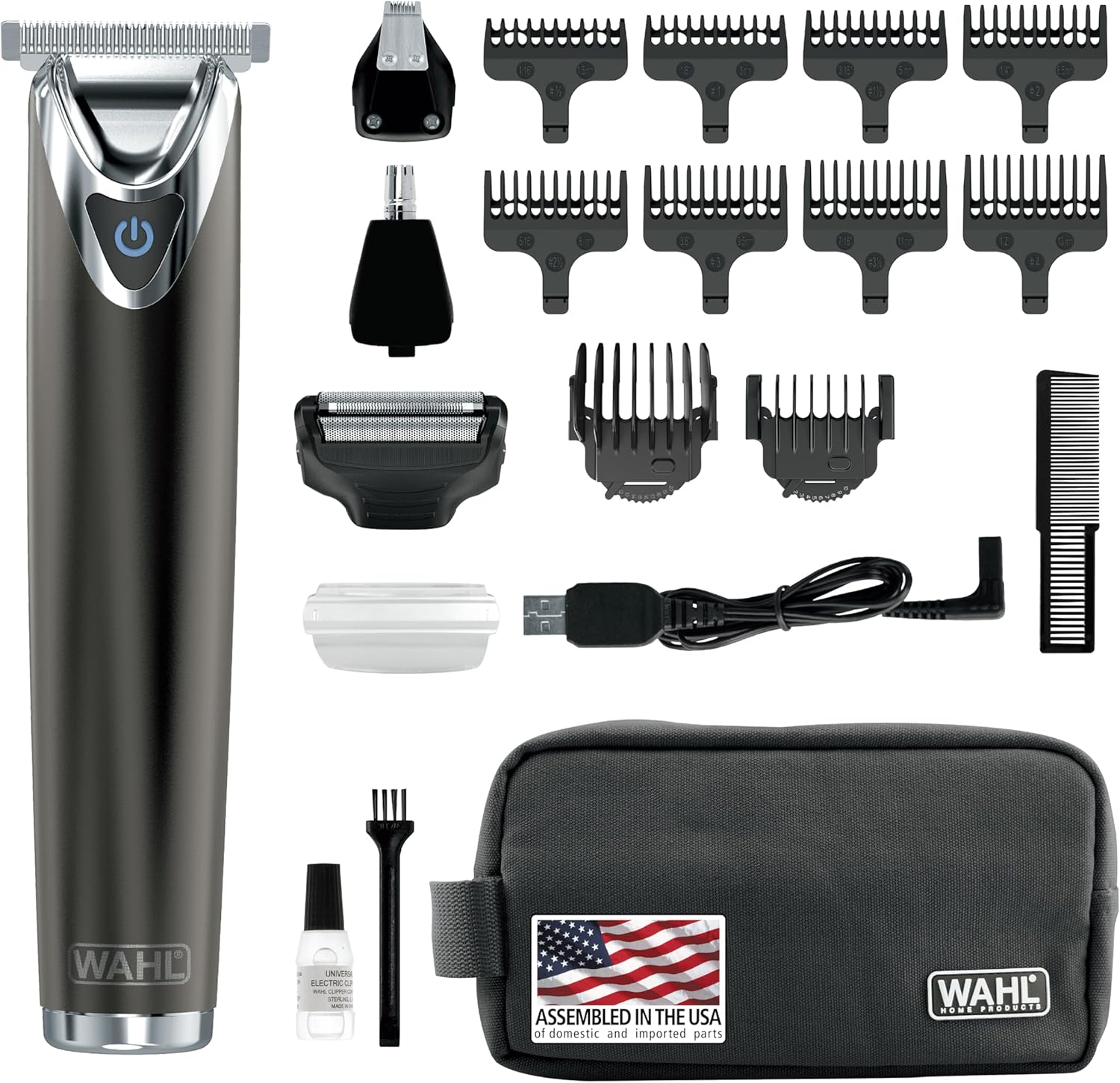 Wahl USA Stainless Steel Lithium Ion 2.0+ Beard Trimmer - Rechargeable Men's Grooming Kit | Electric Shaver & Nose Ear Trimmer