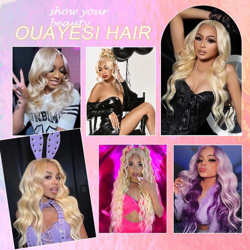 OUAYESI 613 Bundles Human Hair Body Wave Blonde Bundles Human Hair 16 Inch 100% Unprocessed 12A Brazilian Virgin Raw Weave Bundles Human hair Blonde Bundle Body Wave Extensions for Women